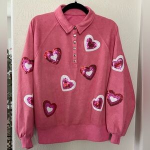 NWOT Pink Sequin Hearts Oversized Sweatshirt